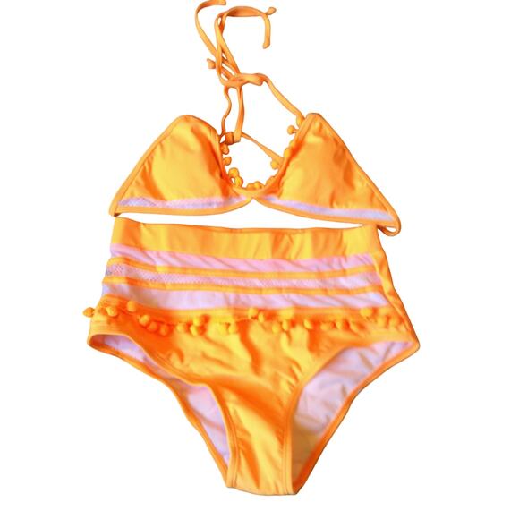 Flygo Women’s Mesh High-Waisted Bikini Set Tassel Trim Halter Top Size Med NWOT - Picture 3 of 10